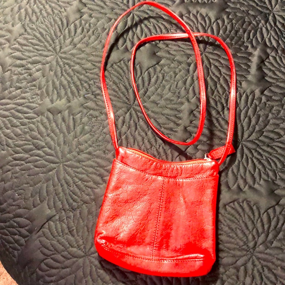 Genuine leather red crossbody purse